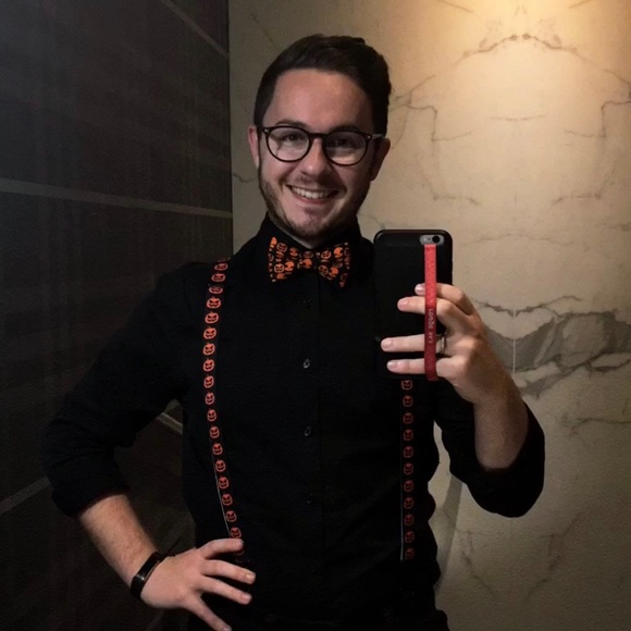 Halloween Pumpkin Suspenders & Bowtie - Picture 2 of 2
